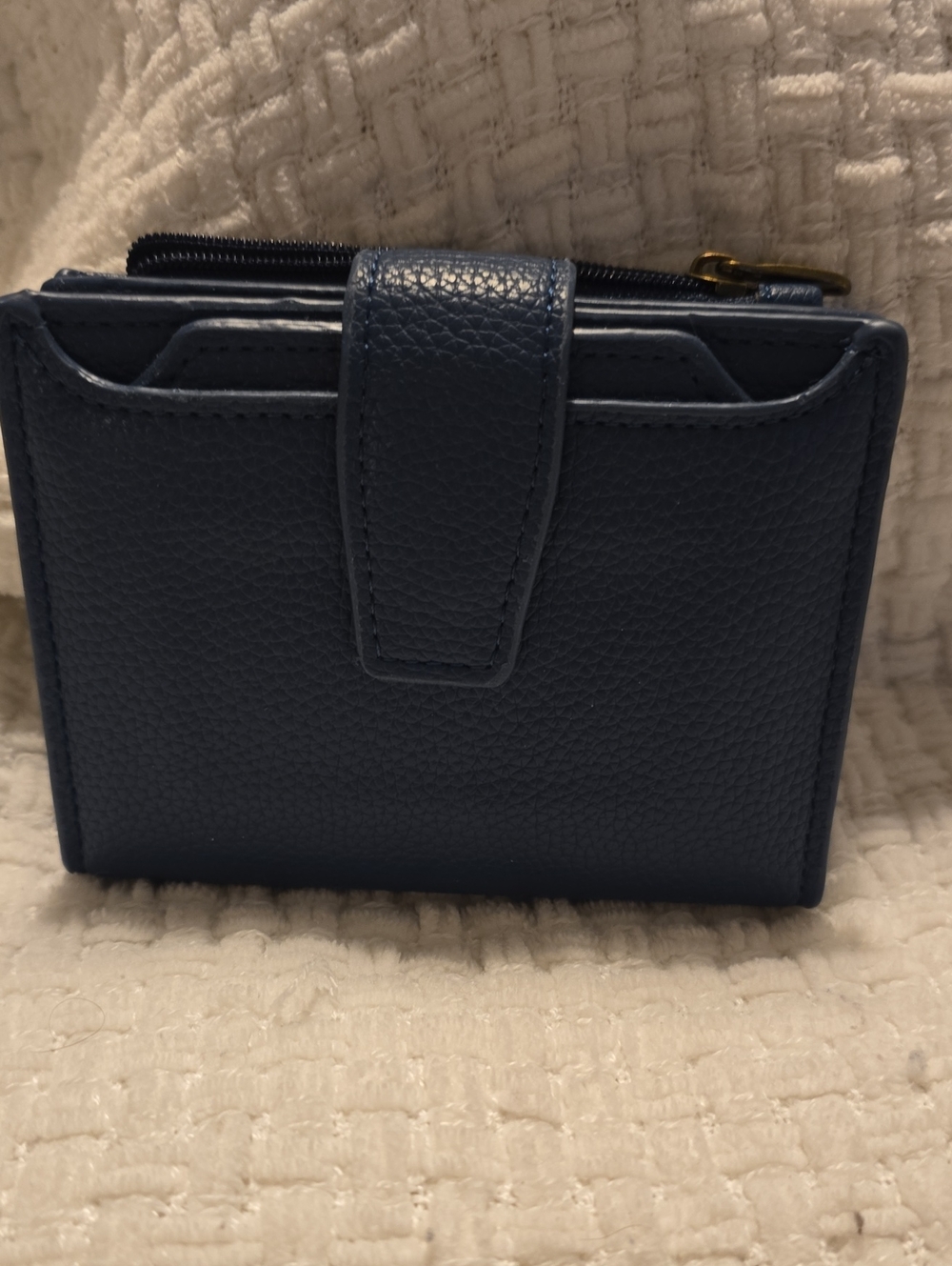 Compact Blue Leather Card Wallet with Snap Closure, Genuine Leather